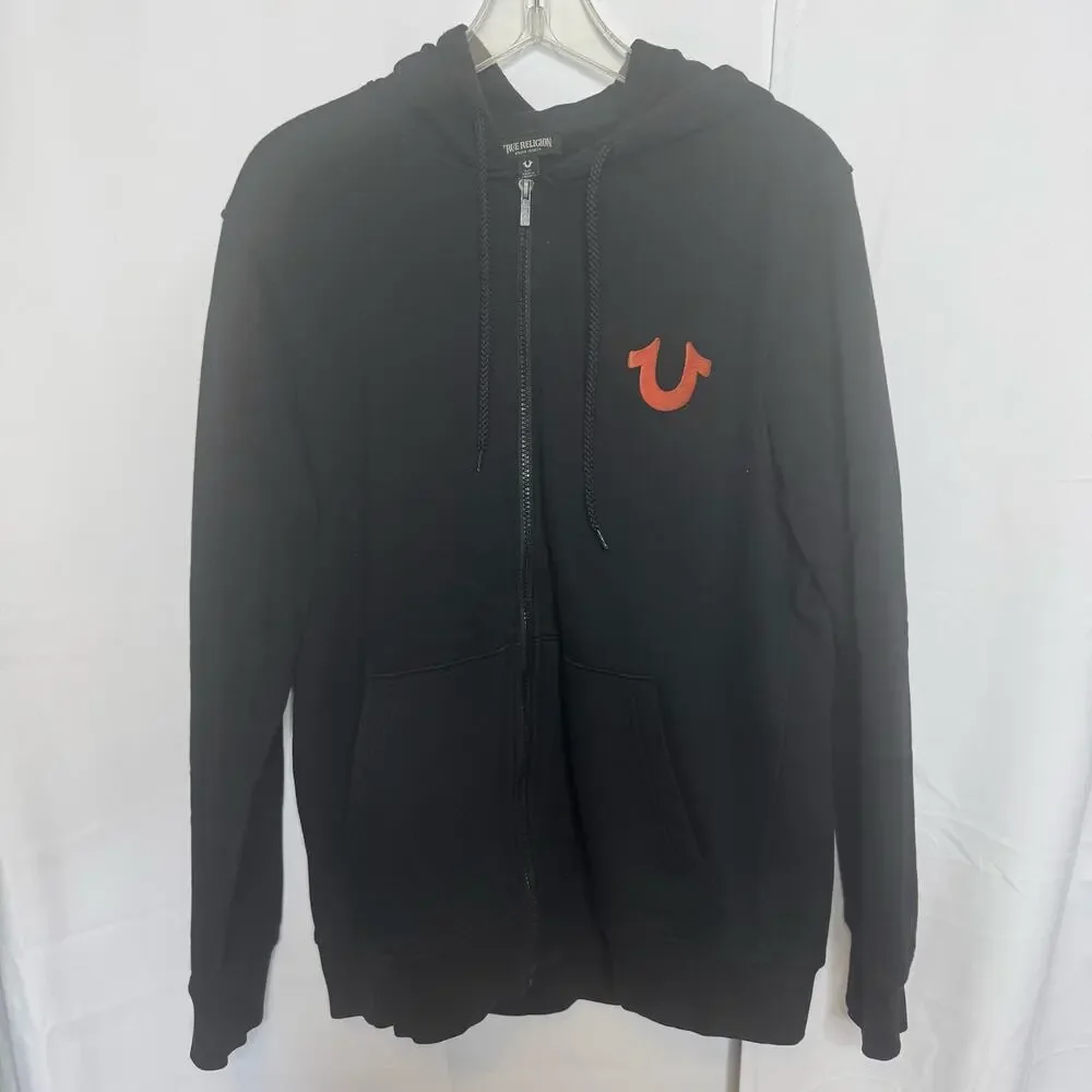 True Religion Black Zip Hoodie Buddha Guitar Logo Men’s L Large Streetwear